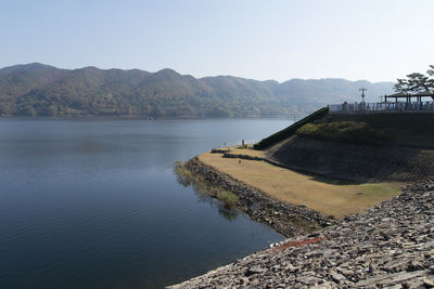 Scenic view of lake against clear sky