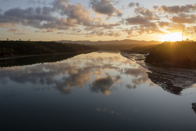 Scenic view of lake against sky during sunset