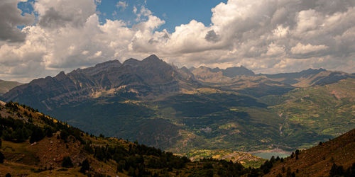 Panoramic view of mountains against sky