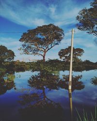 Scenic view of lake against cloudy sky
