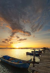 Scenic view of sea against sunset sky