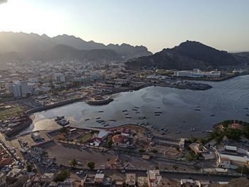 High angle view of buildings in city