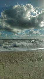 Scenic view of sea against cloudy sky