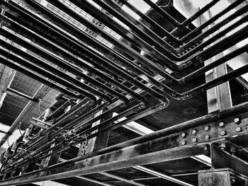 High angle view of illuminated staircase in building