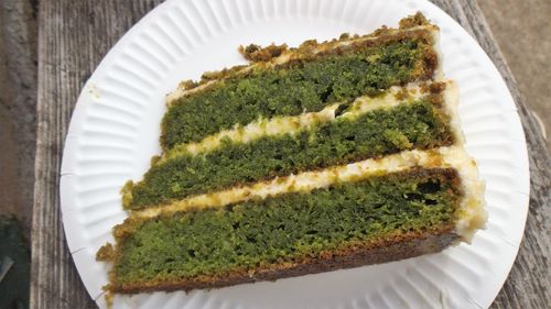 High angle view of bread in plate on table