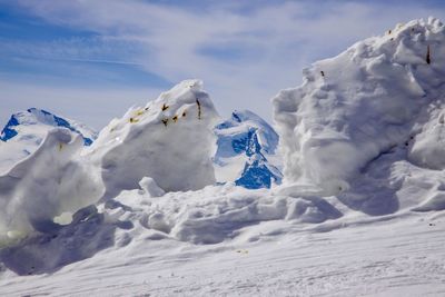 Snow covered landscape against sky