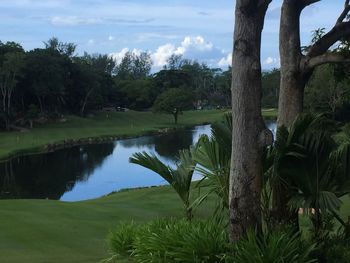 Scenic view of lake against sky