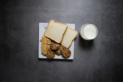 High angle view of breakfast on table
