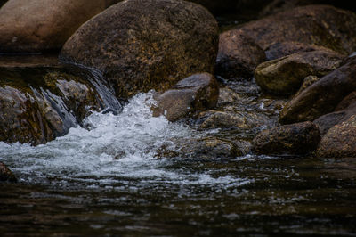 Close-up of water flowing through rocks