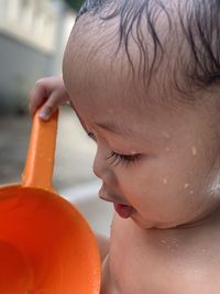 Close-up portrait of boy, baby boy take a bath