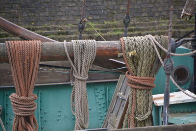 Ropes hanging in boat