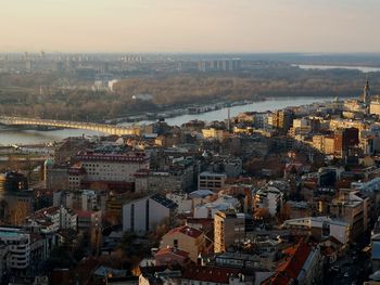 High angle view of buildings in city