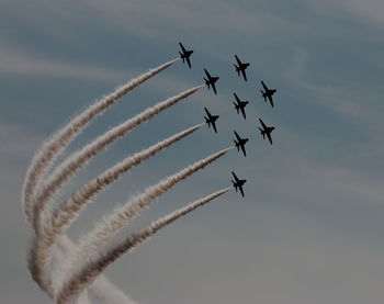 Low angle view of airplane flying in sky