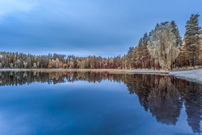 Scenic view of lake against blue sky