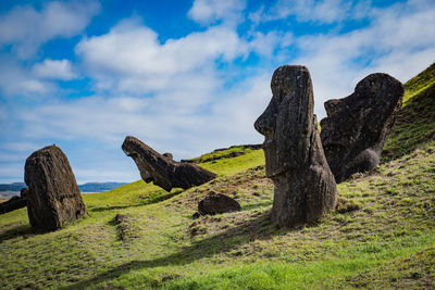 Panoramic view of rocks on landscape against sky