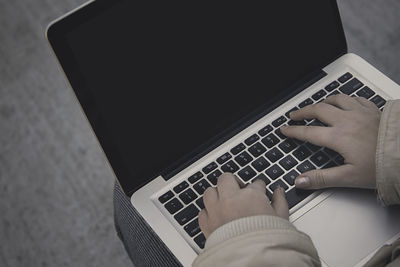 High angle view of mobile phone