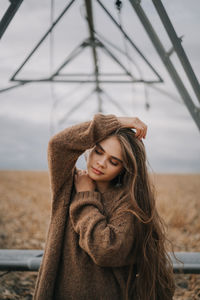 Portrait of young woman in winter