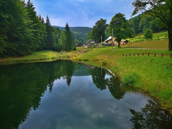 Scenic view of lake against sky