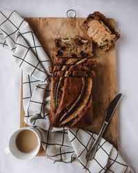 High angle view of breakfast on table