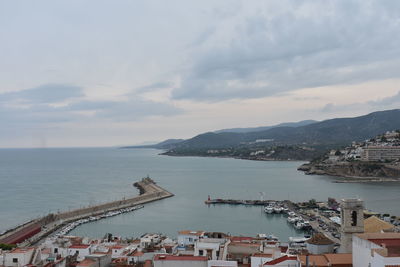 High angle view of city at seaside