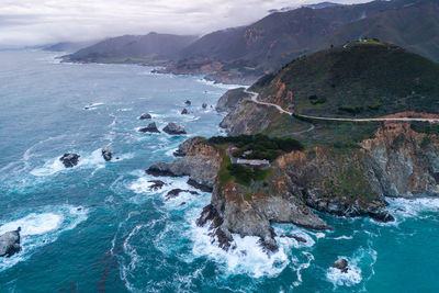 Pacific ocean and coastline in california, usa. waves and mountains. usa