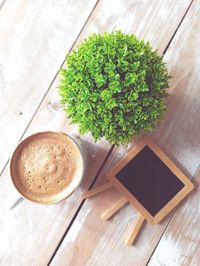 High angle view of coffee on table