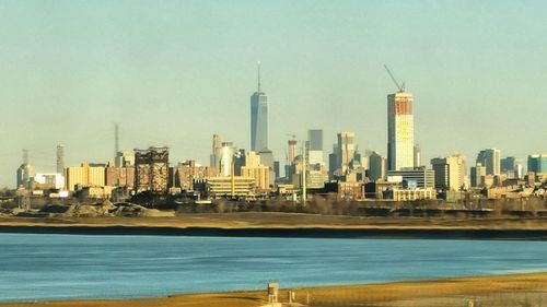 City skyline with river in background