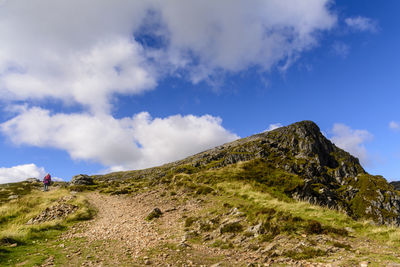 Scenic view of cadair idris against blue sky