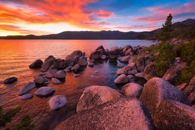 Scenic view of sea against sky during sunset