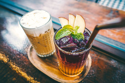 High angle view of cocktail in glass on table