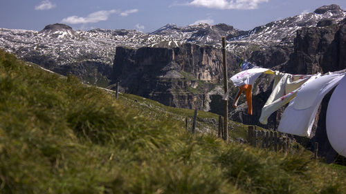 Panoramic view of snowcapped mountains against sky