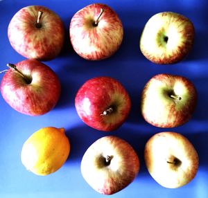 High angle view of apples on table