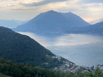 High angle view of mountains against sky