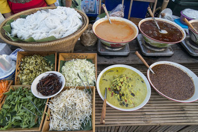 High angle view of food for sale in market