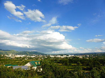 High angle view of townscape against sky