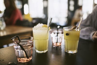 Close-up of beer in glass on table