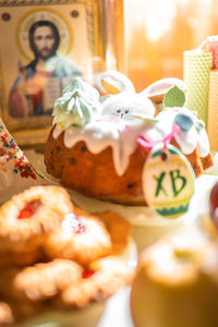 Close-up of cupcakes on table