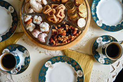 High angle view of food on table