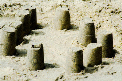 Close-up of old ruin on sand