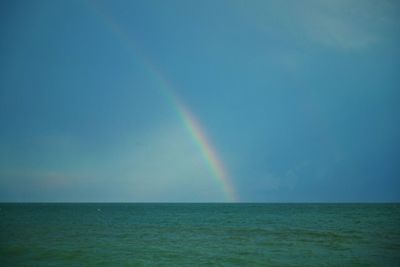 Scenic view of rainbow over sea against sky