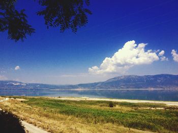 Scenic view of landscape against blue sky