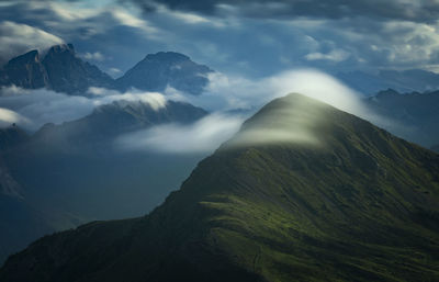 Scenic view of snowcapped mountains against sky