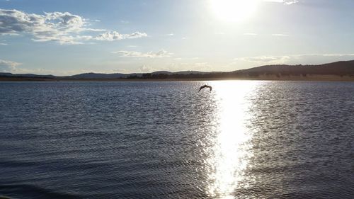 Scenic view of lake against sky during sunset