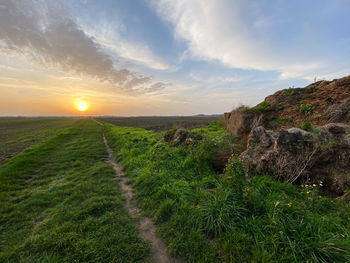 Scenic view of field against sky during sunset