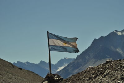 Scenic view of mountains against clear blue sky