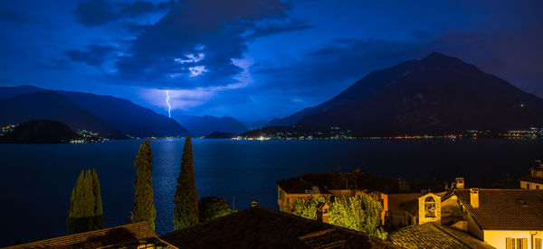 Panoramic view of sea against sky at night