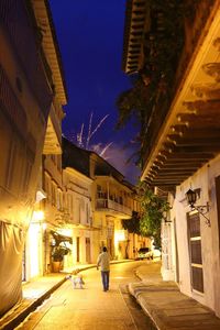 Illuminated buildings in city at night