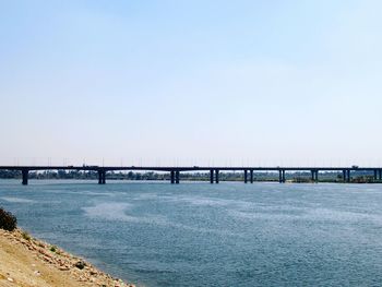 Bridge over river against clear sky