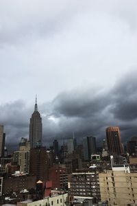 City skyline against cloudy sky