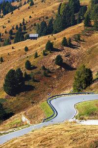 High angle view of winding road on landscape